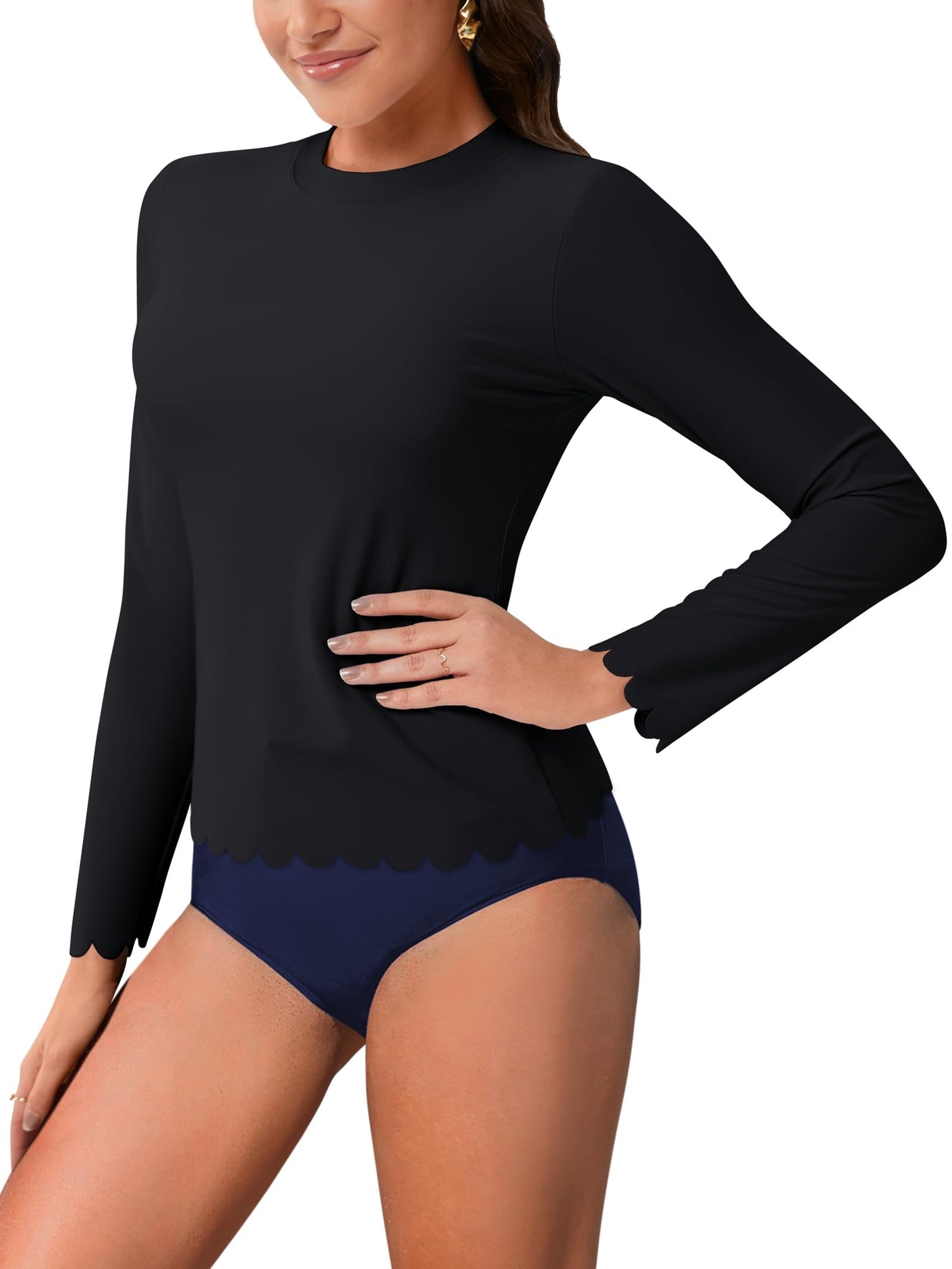 ATTRACO Women's Rash Guard Swim Shirt Long Sleeve Uv Sun Protection Quick Dry Lightweight Printed Shirts with Thumb Holes