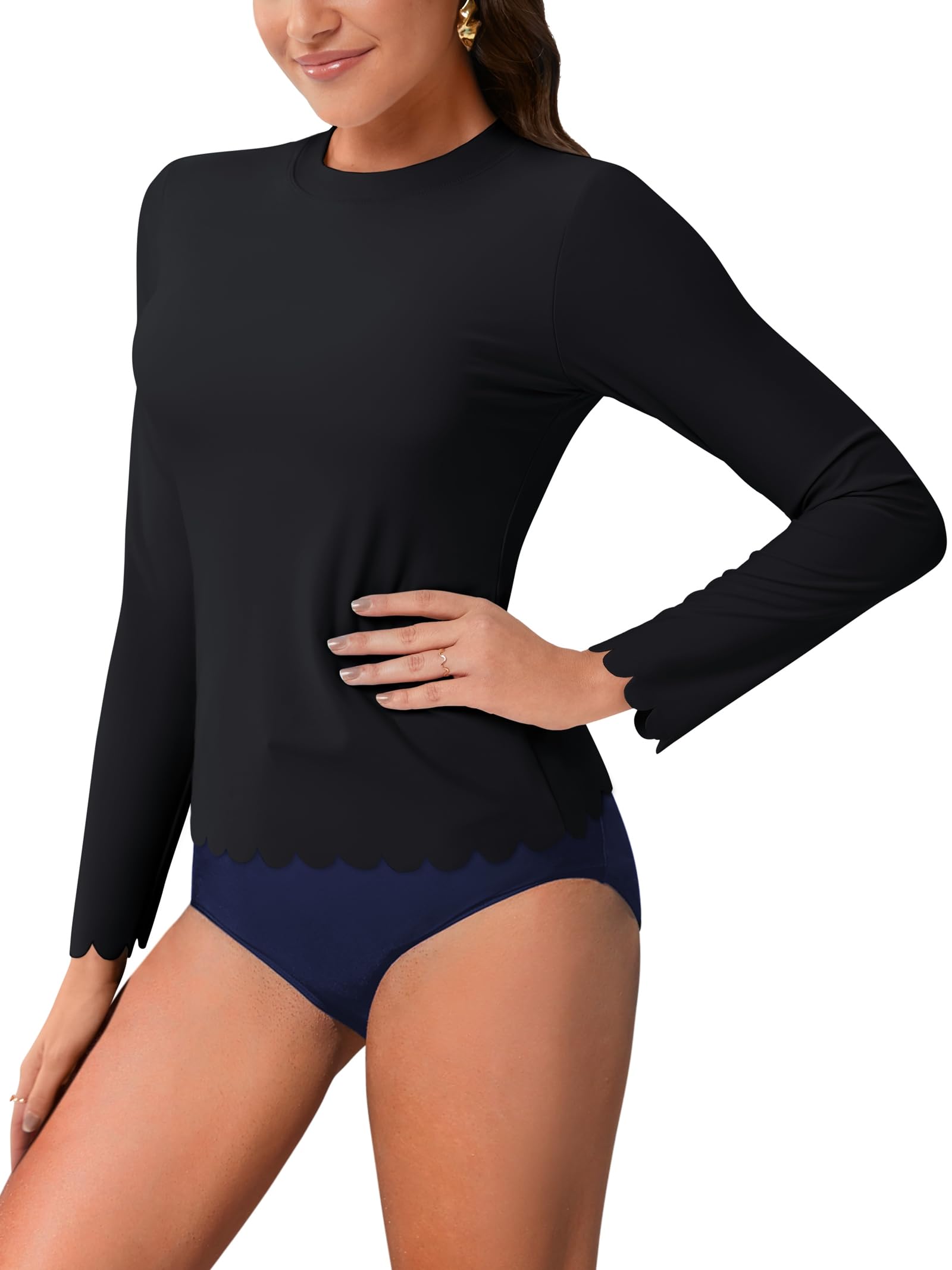 ATTRACO Women's Rash Guard Swim Shirt Long Sleeve Uv Sun Protection Quick Dry Lightweight Printed Shirts with Thumb Holes