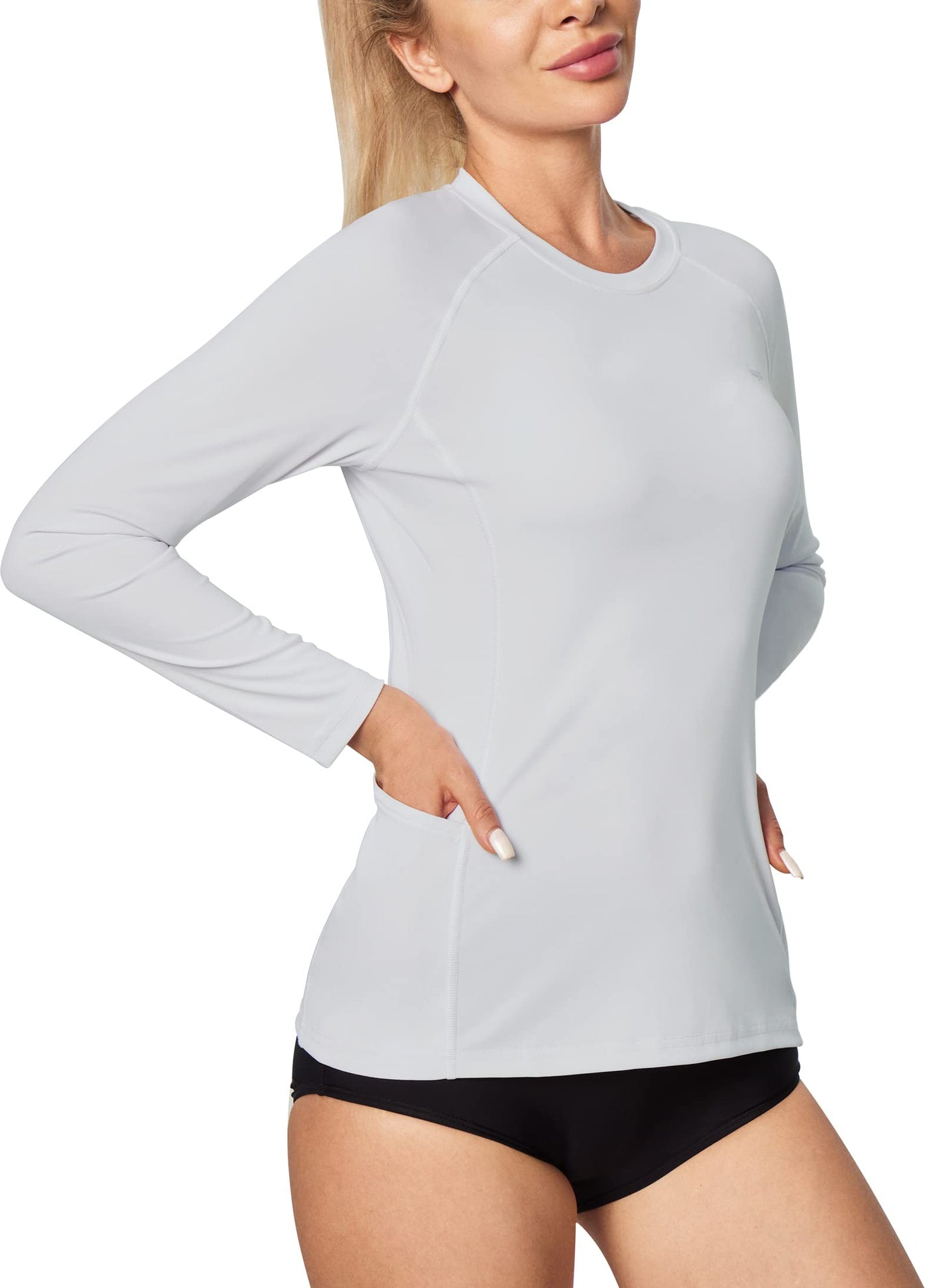 IUGA Rash Guard for Women UPF 50+ SPF UV Protection Long Sleeve Workout Tops with Pockets Dry Fit Hiking Swim Shirt