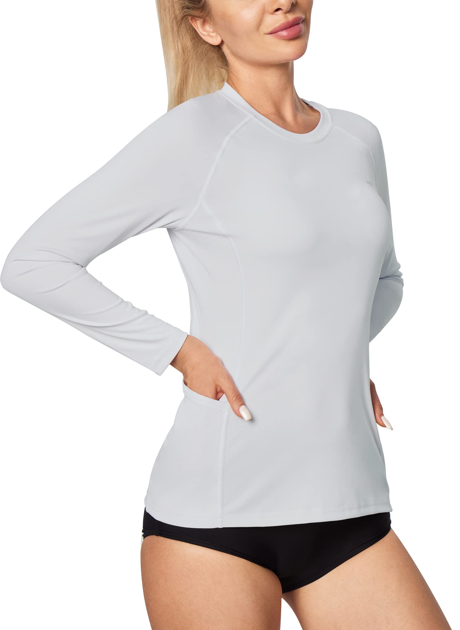 IUGA Rash Guard for Women UPF 50+ SPF UV Protection Long Sleeve Workout Tops with Pockets Dry Fit Hiking Swim Shirt
