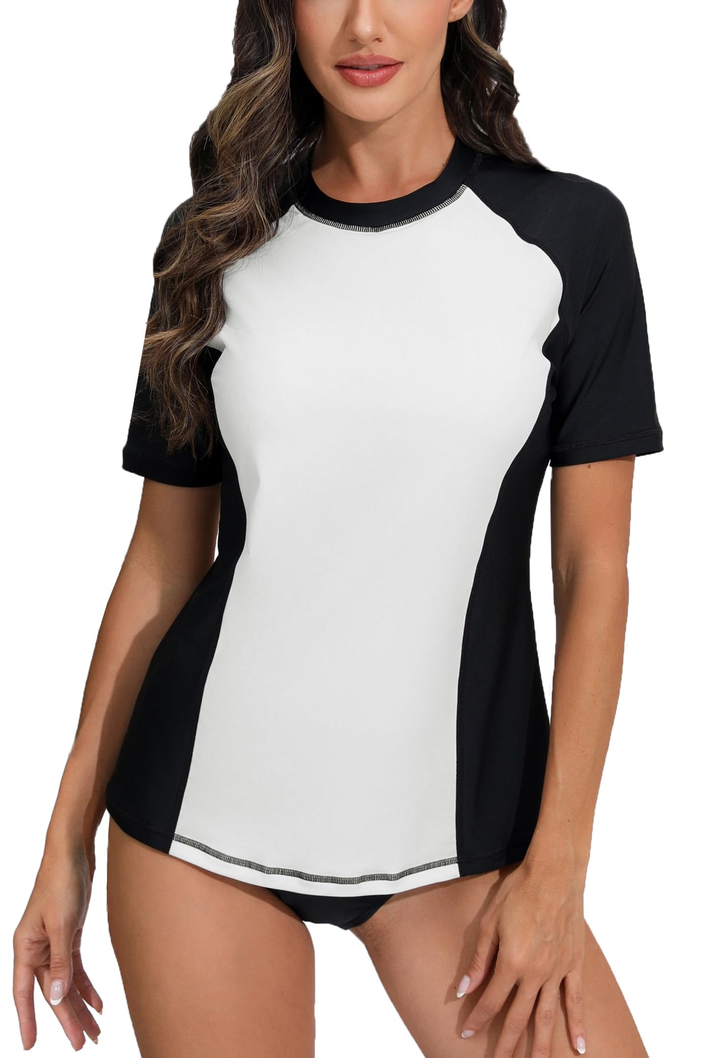 Halcurt Women's Short Sleeve Rash Guard Swimsuit Top with Built in Bra Swim Shirt UPF50+ Quick Dry Bathing Suit