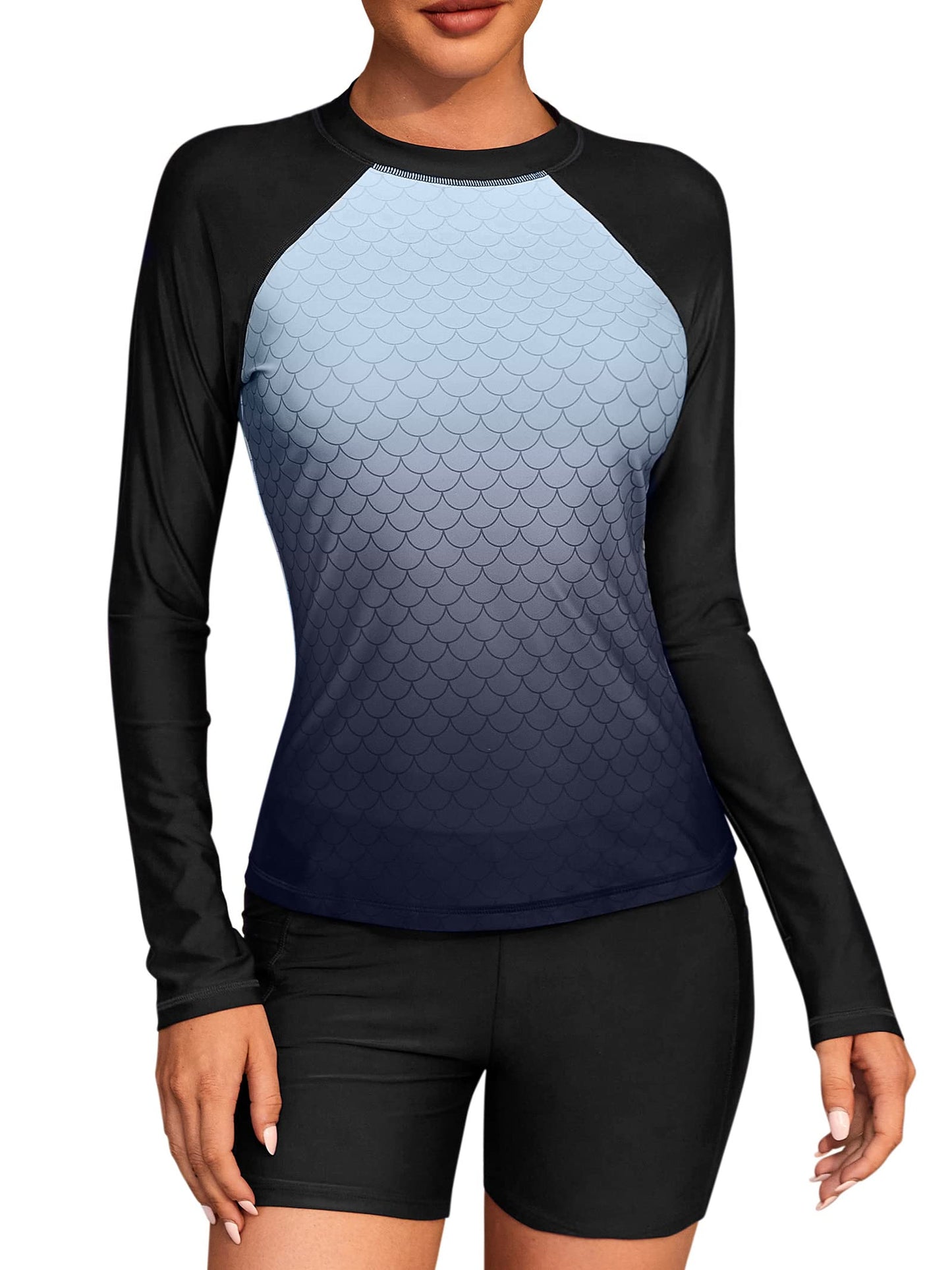 ATTRACO Women's Rash Guard Swim Shirt Long Sleeve Uv Sun Protection Quick Dry Lightweight Printed Shirts with Thumb Holes