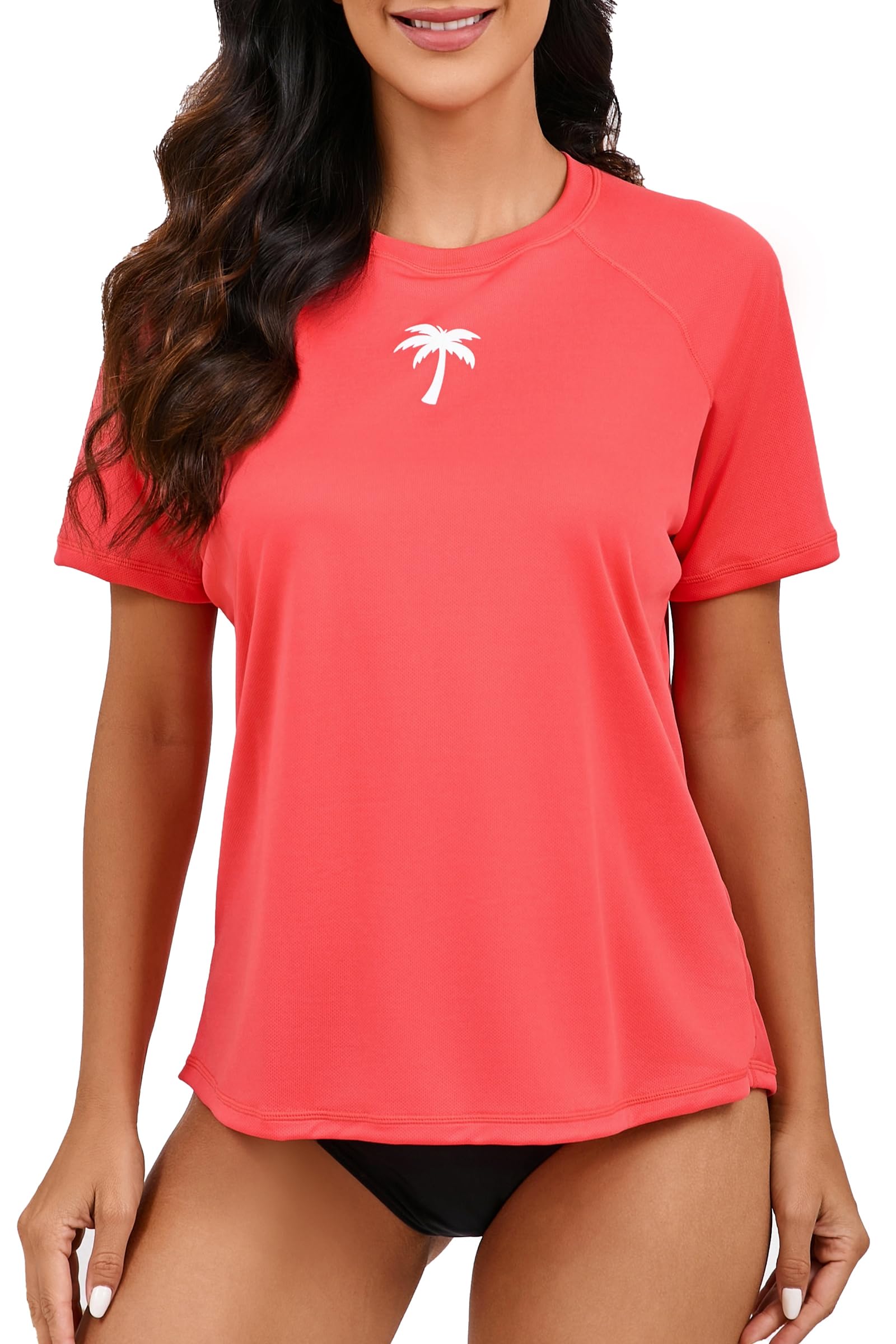 Halcurt Women's Short Sleeve Rash Guard with Built in Bra Swim Shirt UPF50+ Quick Dry Lightweight Swimsuit Top