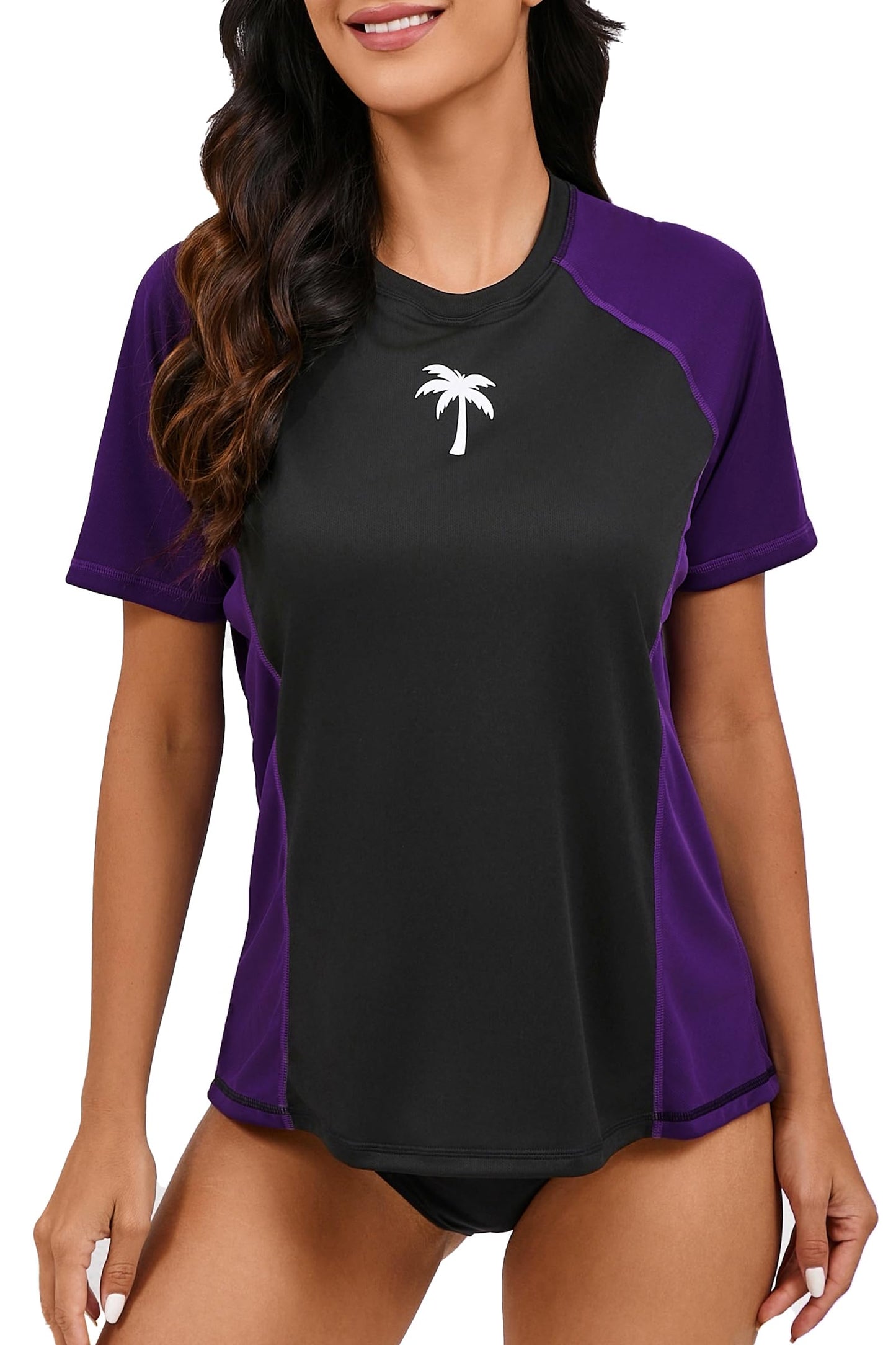 Halcurt Women's Short Sleeve Rash Guard with Built in Bra Swim Shirt UPF50+ Quick Dry Lightweight Swimsuit Top