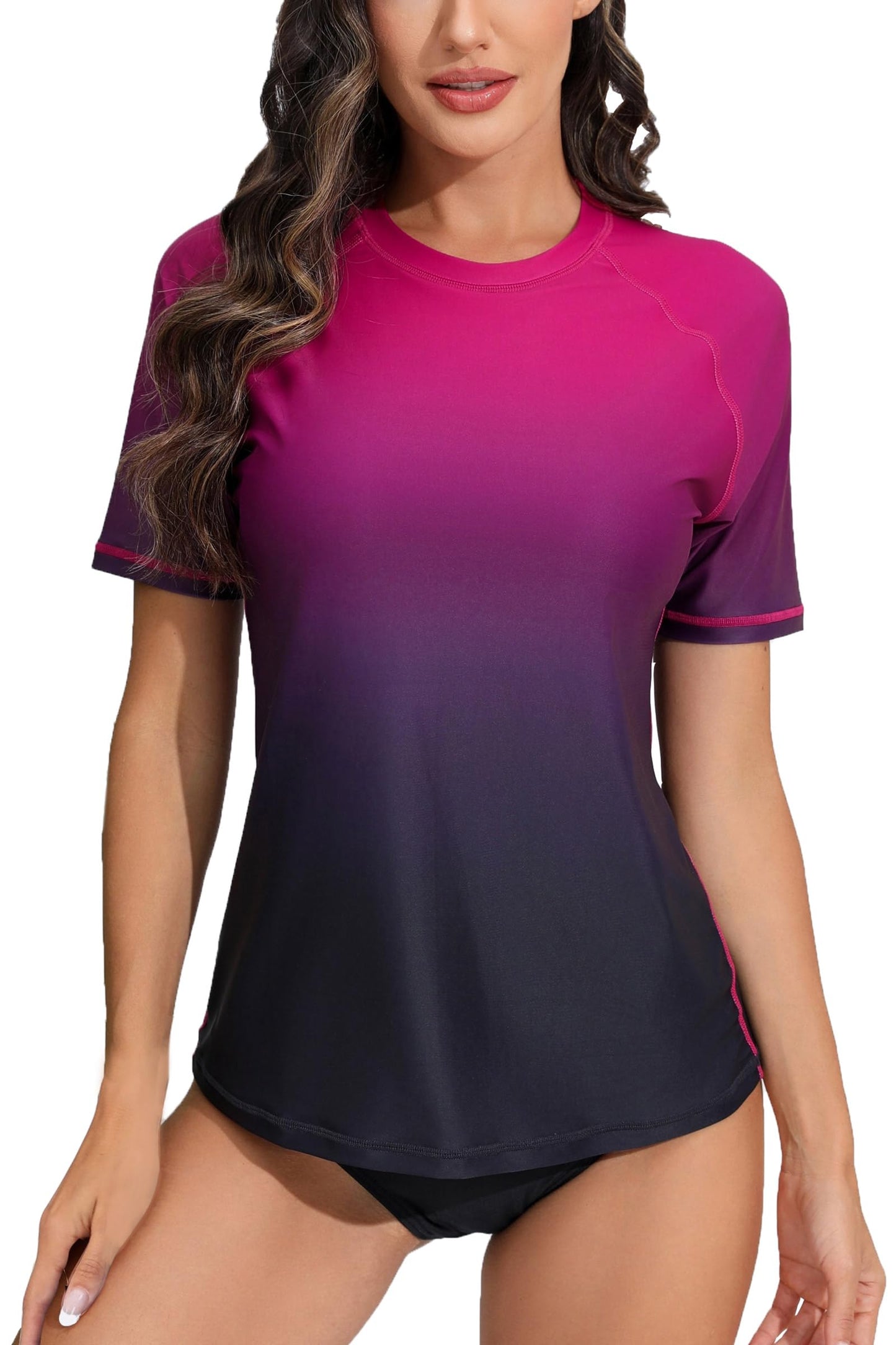 Halcurt Women's Short Sleeve Rash Guard Swimsuit Top with Built in Bra Swim Shirt UPF50+ Quick Dry Bathing Suit