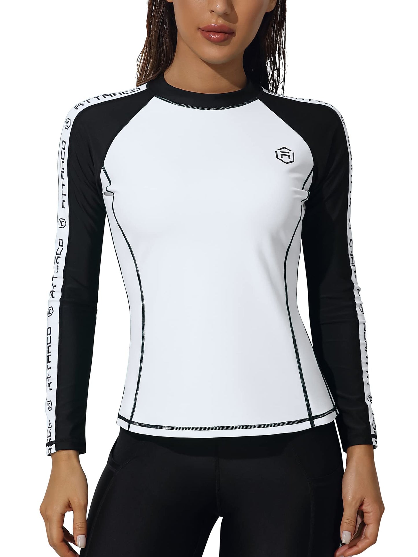 ATTRACO Women's Rash Guard Swim Shirt Long Sleeve Uv Sun Protection Quick Dry Lightweight Printed Shirts with Thumb Holes
