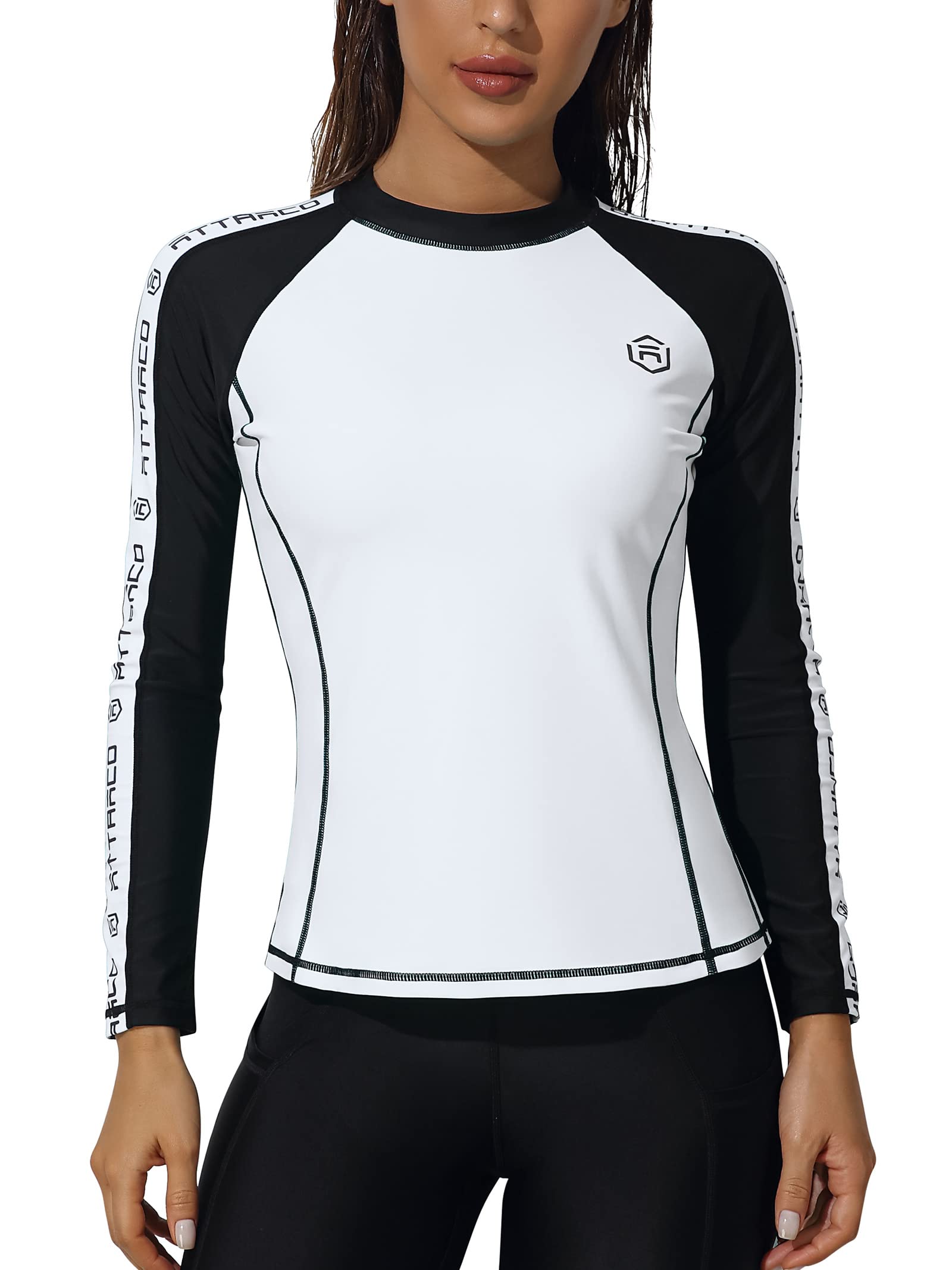 ATTRACO Women's Rash Guard Swim Shirt Long Sleeve Uv Sun Protection Quick Dry Lightweight Printed Shirts with Thumb Holes