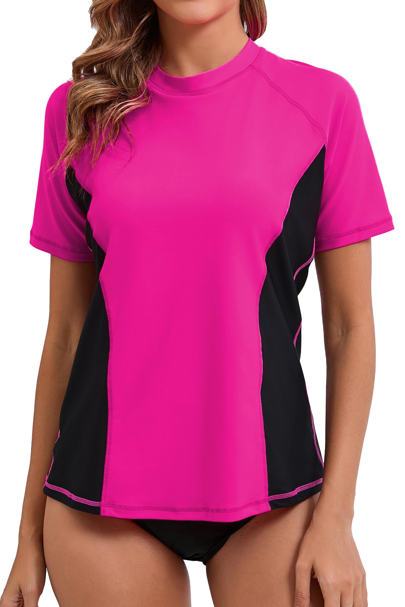 Halcurt Women's Short Sleeve Rash Guard Swimsuit Top with Built in Bra Swim Shirt UPF50+ Quick Dry Bathing Suit