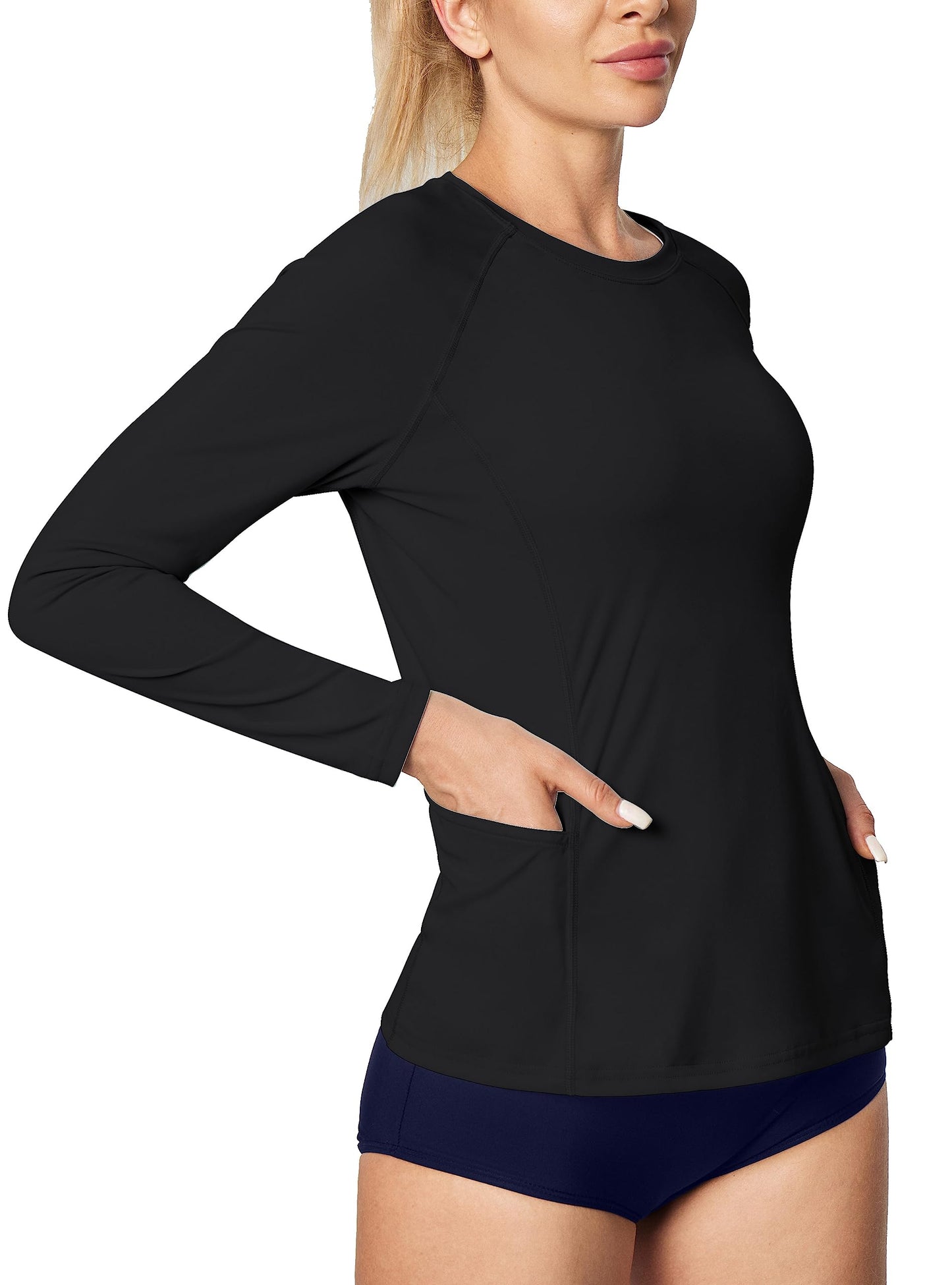 IUGA Rash Guard for Women UPF 50+ SPF UV Protection Long Sleeve Workout Tops with Pockets Dry Fit Hiking Swim Shirt