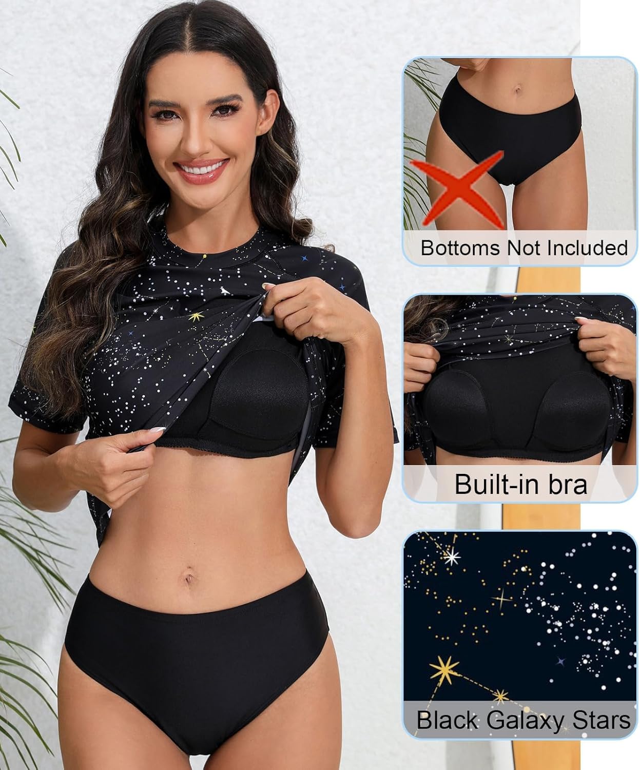 Halcurt Women's Short Sleeve Rash Guard Swimsuit Top with Built in Bra Swim Shirt UPF50+ Quick Dry Bathing Suit