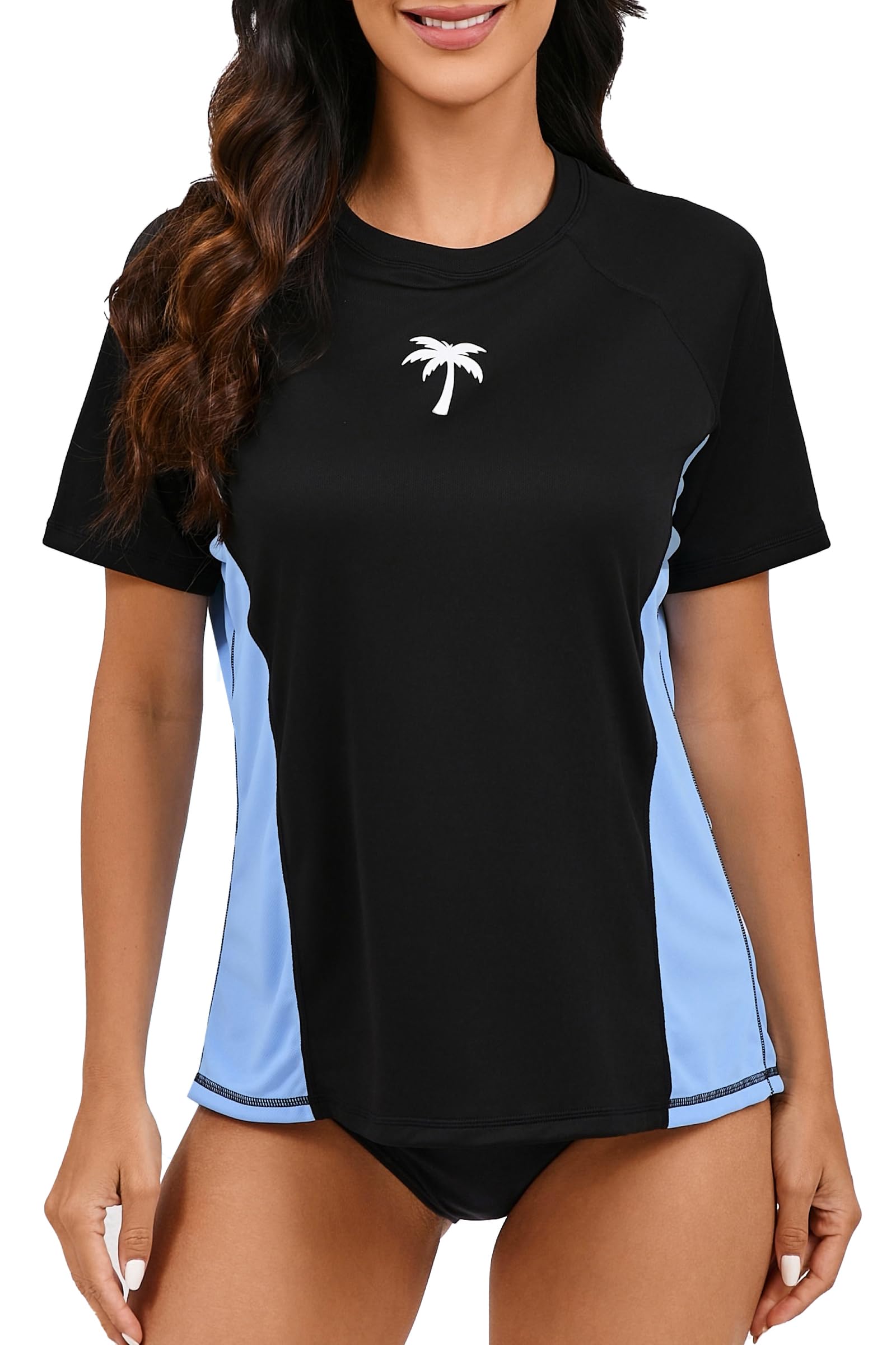 Halcurt Women's Short Sleeve Rash Guard with Built in Bra Swim Shirt UPF50+ Quick Dry Lightweight Swimsuit Top