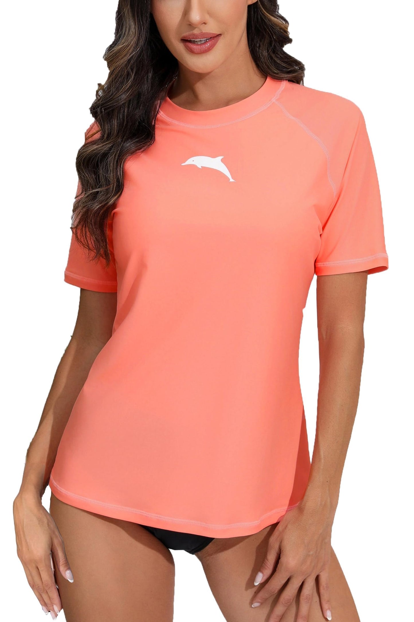 Halcurt Women's Short Sleeve Rash Guard Swimsuit Top with Built in Bra Swim Shirt UPF50+ Quick Dry Bathing Suit