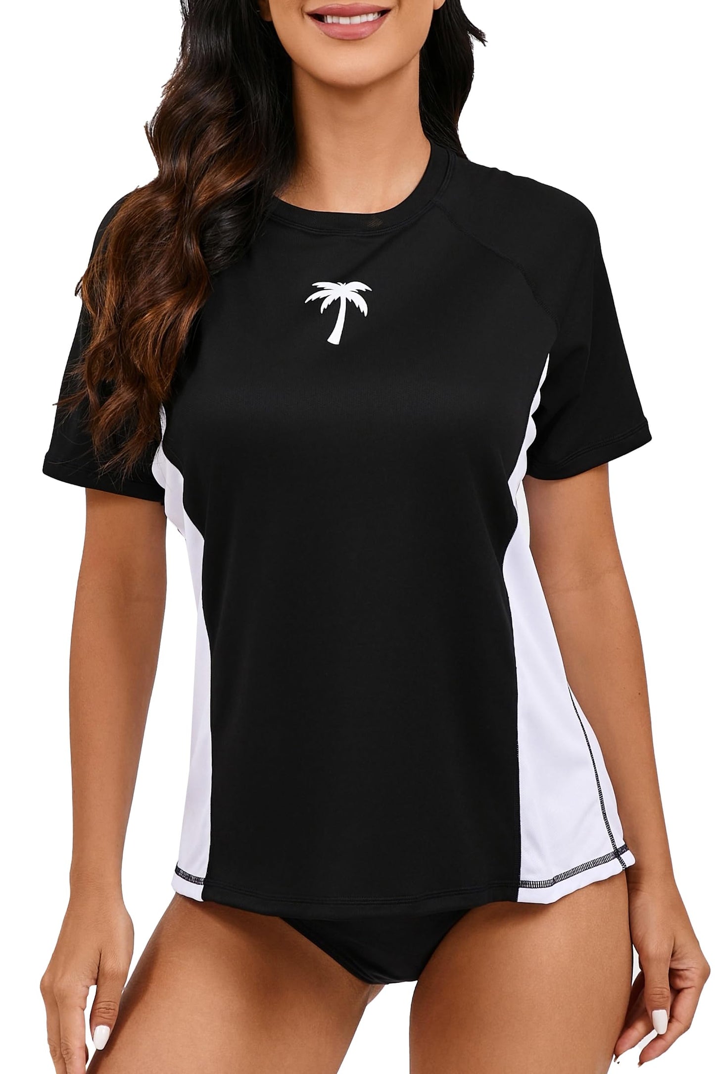 Halcurt Women's Short Sleeve Rash Guard with Built in Bra Swim Shirt UPF50+ Quick Dry Lightweight Swimsuit Top