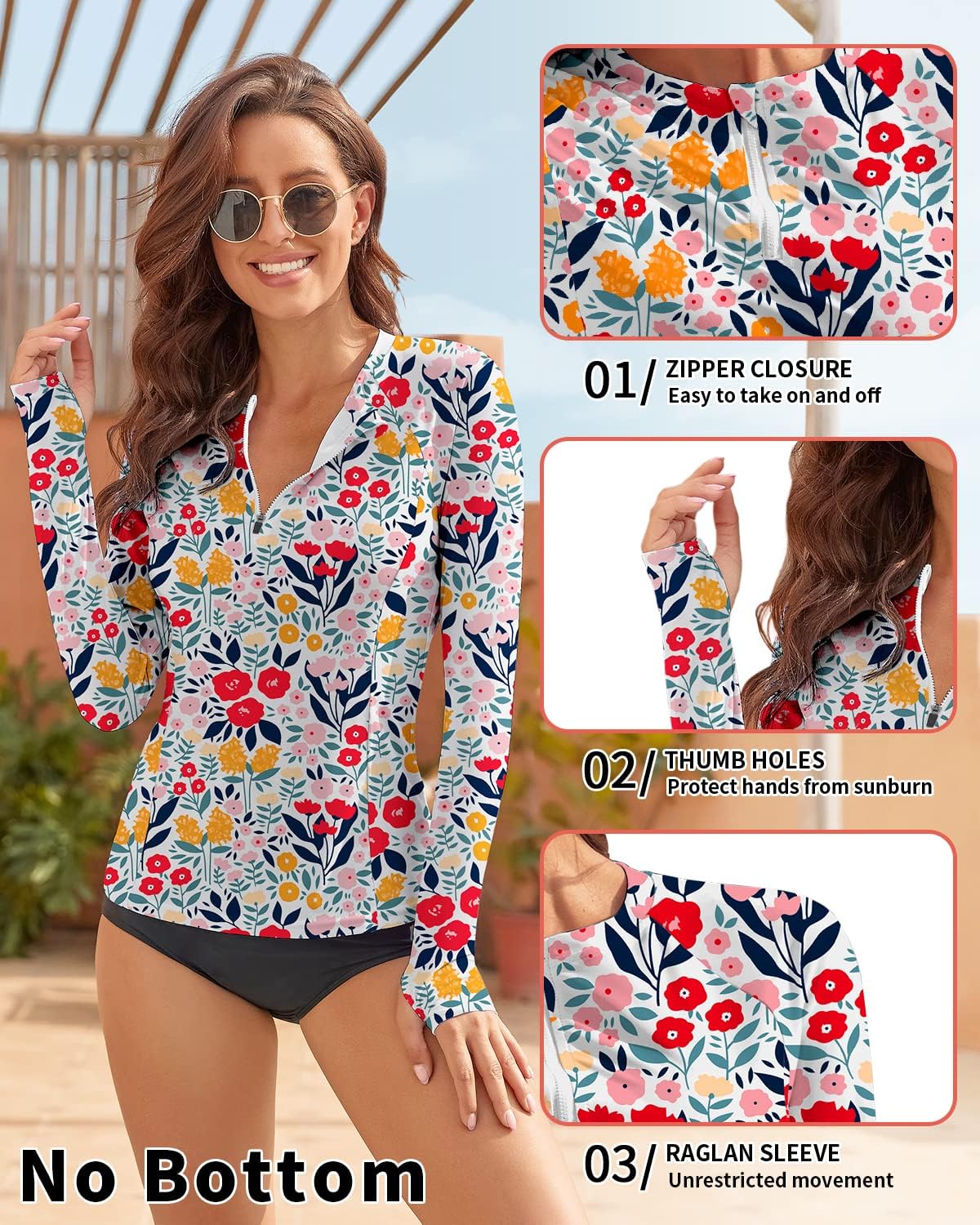 WOWENY Women Rash Guard Long Sleeve Swim Shirts UPF 50 Sun Protection Swimsuit Top Bathing Suit No Bottom