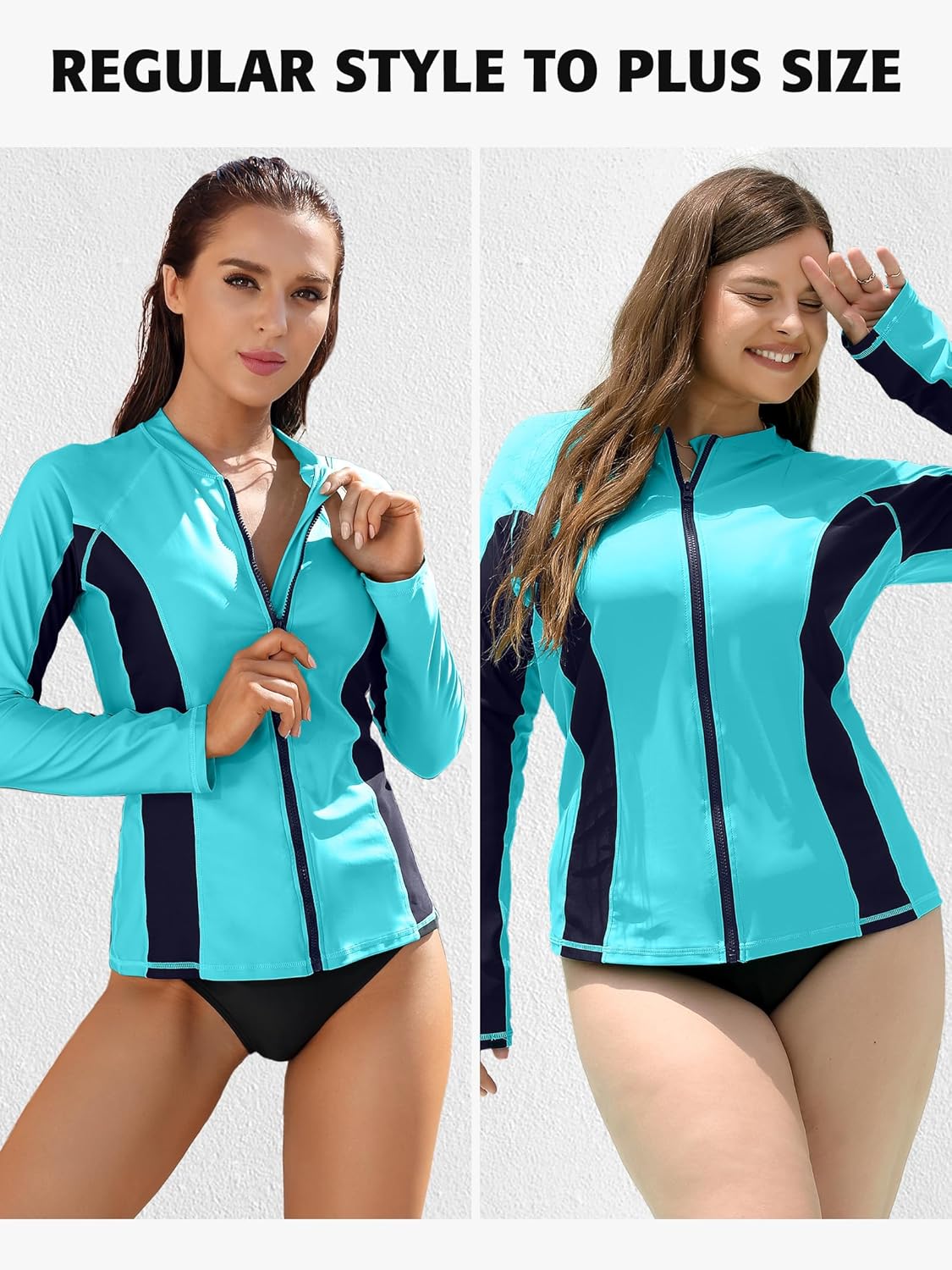 ATTRACO Women's Rashguard Swimsuit Zip Front Sun Protection Swim Shirt UPF 50+