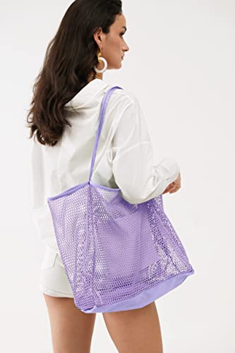 HOXIS Mesh Beach Tote Womens Shoulder Handbag (Lavender)