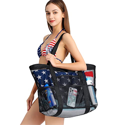 Foldable Mesh Beach Bag with 9-Pockets