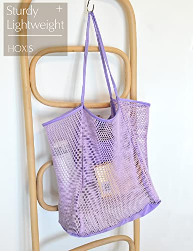 HOXIS Mesh Beach Tote Womens Shoulder Handbag (Lavender)