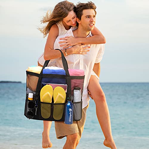 Foldable Mesh Beach Bag with 9-Pockets