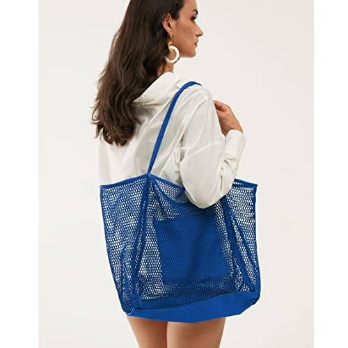 HOXIS Mesh Beach Tote Womens Shoulder Handbag (Klein Blue)