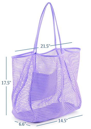 HOXIS Mesh Beach Tote Womens Shoulder Handbag (Lavender)