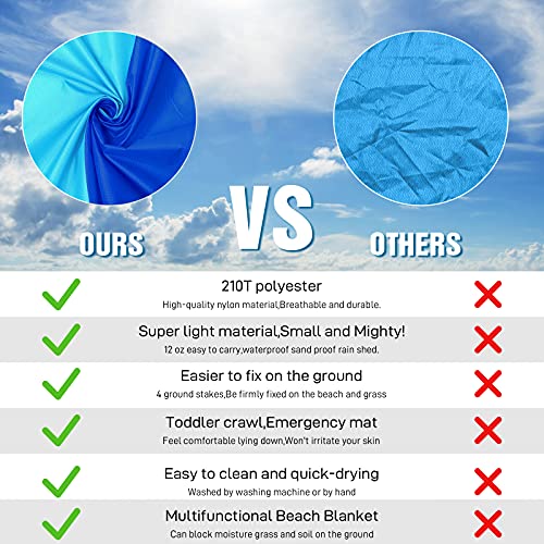Blue Lightweight Waterproof Sandproof Beach Blanket