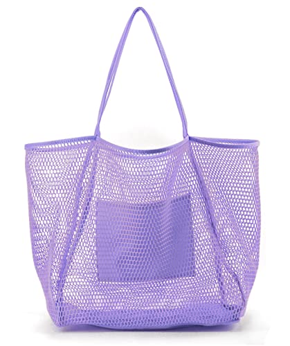 HOXIS Mesh Beach Tote Womens Shoulder Handbag (Lavender)