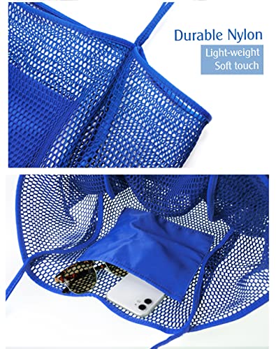 HOXIS Mesh Beach Tote Womens Shoulder Handbag (Klein Blue)