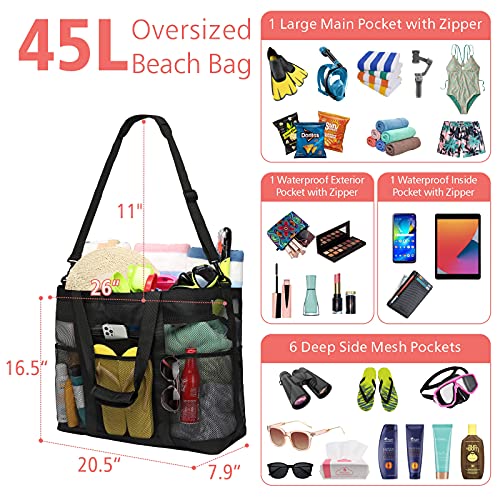 Foldable Mesh Beach Bag with 9-Pockets