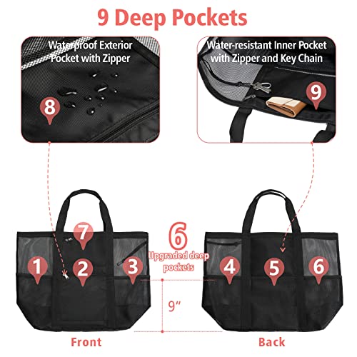 Foldable Mesh Beach Bag with 9-Pockets