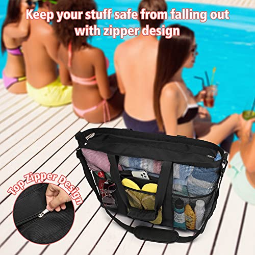 Foldable Mesh Beach Bag with 9-Pockets