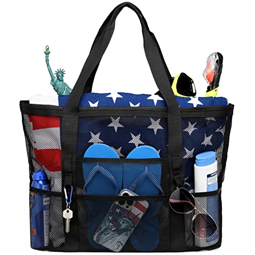 Foldable Mesh Beach Bag with 9-Pockets
