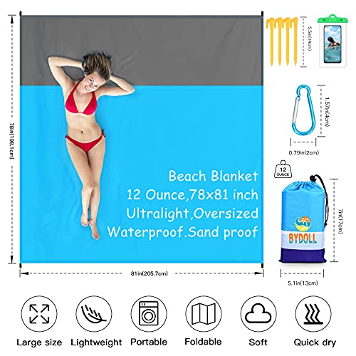 Blue Lightweight Waterproof Sandproof Beach Blanket