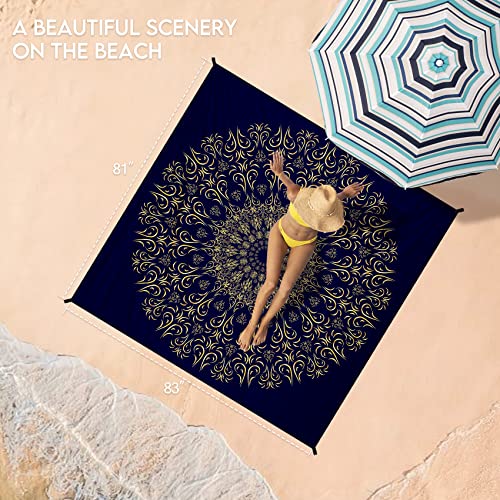 Navyblue Mandala Lightweight Waterproof Sandproof Beach Blanket