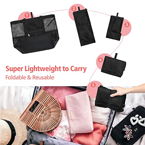 Foldable Mesh Beach Bag with 9-Pockets