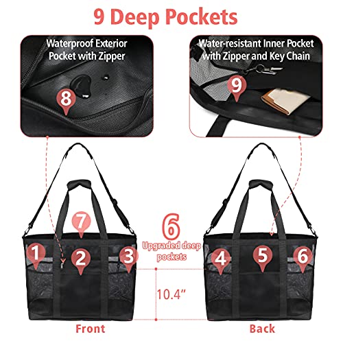 Foldable Mesh Beach Bag with 9-Pockets