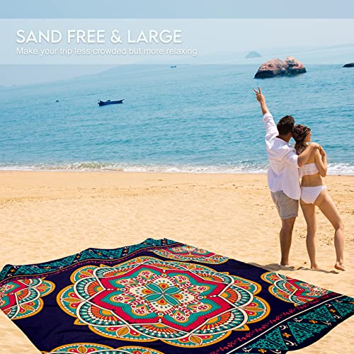 Mandala Black Lightweight Waterproof Sandproof Beach Blanket