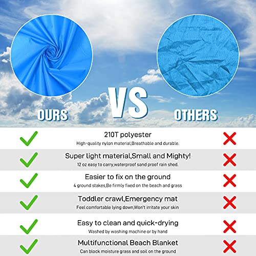 Blue Lightweight Waterproof Sandproof Beach Blanket