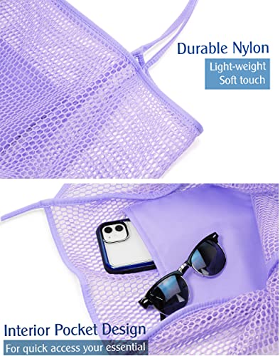 HOXIS Mesh Beach Tote Womens Shoulder Handbag (Lavender)