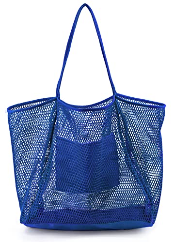 HOXIS Mesh Beach Tote Womens Shoulder Handbag (Klein Blue)