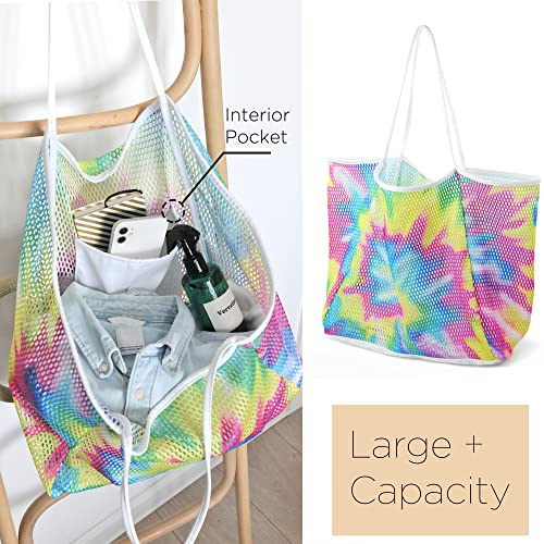 HOXIS Mesh Beach Tote Womens Shoulder Handbag (Tie Dye)