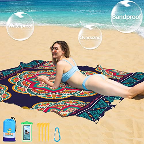 Mandala Black Lightweight Waterproof Sandproof Beach Blanket