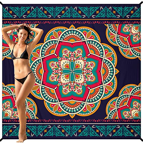 Mandala Black Lightweight Waterproof Sandproof Beach Blanket