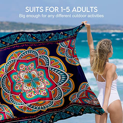 Mandala Black Lightweight Waterproof Sandproof Beach Blanket