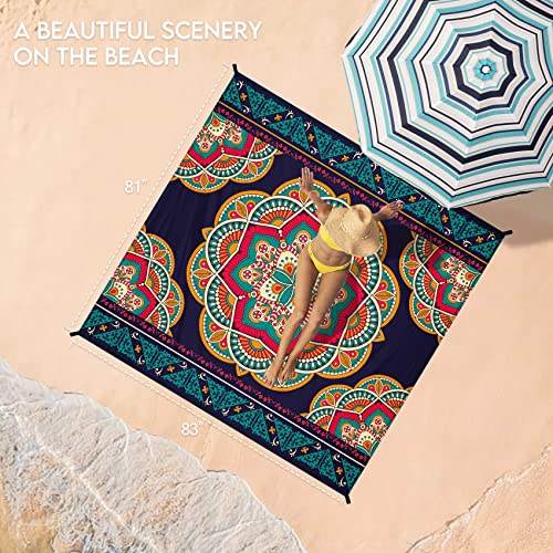 Mandala Black Lightweight Waterproof Sandproof Beach Blanket